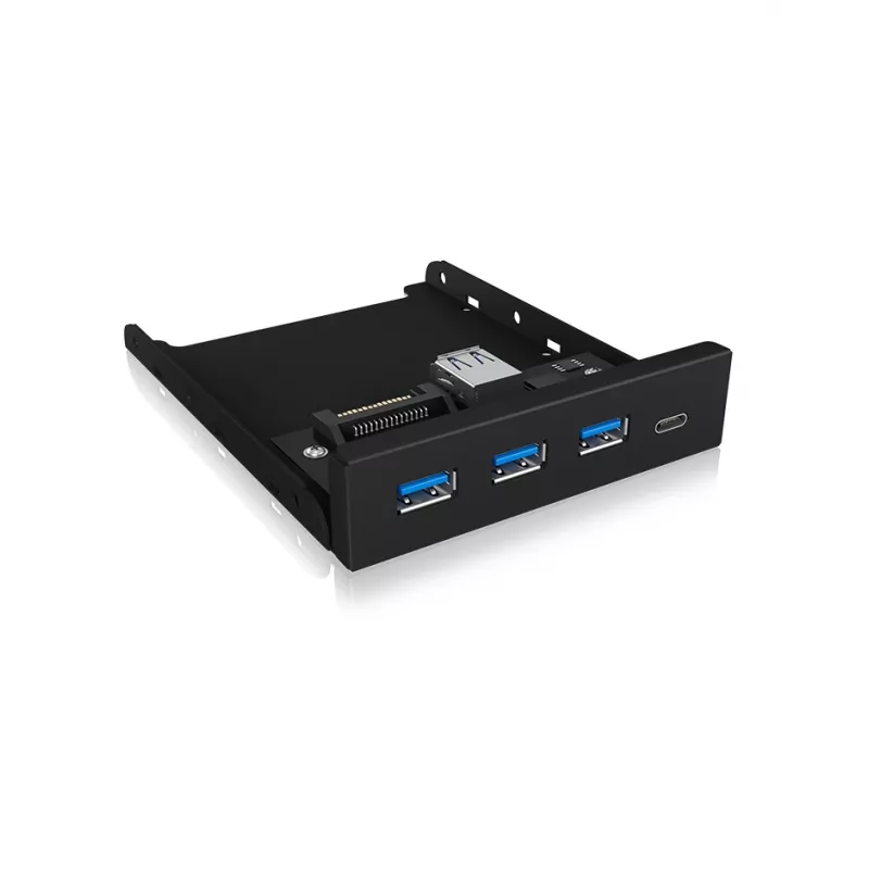 ICY BOX IB-HUB1418-i3 painel frontal de 3,5 polegadas com hub USB 3.0, 3x USB Type-A, 1x USB Type-C, preto