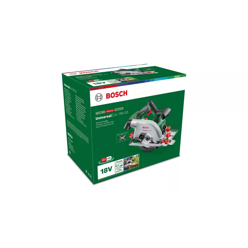 Bosch UniversalCirc 18V-53 serra circular a bateria, 18 V, lâmina de 160 mm, profundidade de corte de 53 mm, sem bateria e carregador, verde/preto