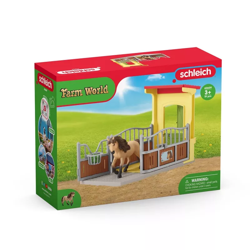 schleich FARM WORLD caixa para pónei com garanhão de cavalo islandês, quinta, edifício, animais da quinta / brinquedo de quinta, estábulo, cavalos, 3 ano(s), multicolor