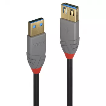 Lindy 36762 Anthra Line cabo de extensão USB 3.2 Gen 1 Type A, USB-A macho para USB-A fêmea, 5 Gbps, 2 m, preto/cinzento