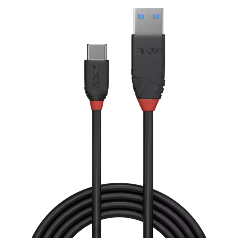 Lindy cabo USB 3.2 Type-A para C de 0,5 m, 10 Gbit/s, Black Line, 0,5 m, USB A, USB C, USB 3.2 Gen 1 (3.1 Gen 1), 10 Gbit/s, preto
