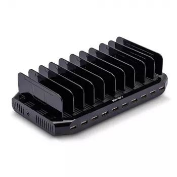 Lindy estação de carregamento USB de 96W com 10 portas, autónoma, plástico, preto, contacto, com todos os dispositivos USB Type-A, alimentação