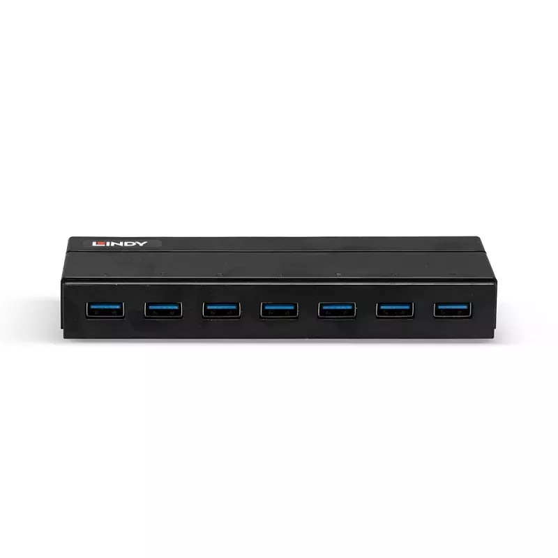 Lindy hub USB 3.0 de 7 portas, USB 3.2 Gen 1 (3.1 Gen 1) Type-A, USB 3.2 Gen 1 (3.1 Gen 1) Type-A, USB 3.2 Gen 1 (3.1 Gen 1), 5000 Mbit/s, preto, plástico