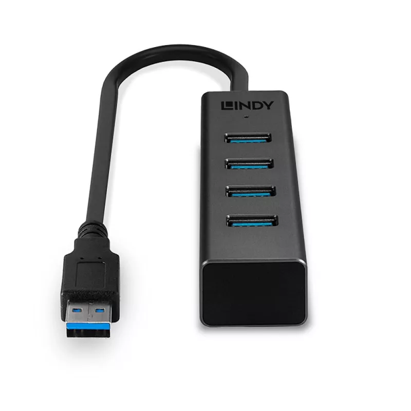 Lindy 43325 hub USB 3.2 Gen 1 Type-C de 4 portas, 4x USB-A, 5 Gbps, cinzento, alumínio/plástico