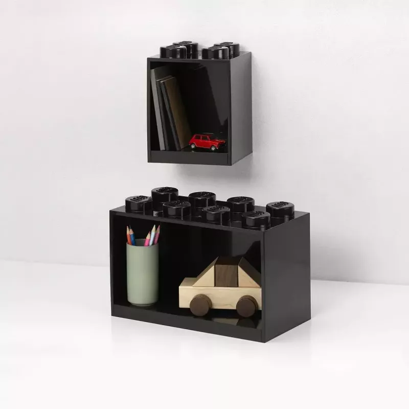 room copenhagen LEGO Brick Shelf 8+4 preta — prateleira de parede modular com 2 prateleiras