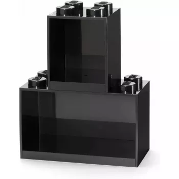 room copenhagen LEGO Brick Shelf 8+4 preta — prateleira de parede modular com 2 prateleiras