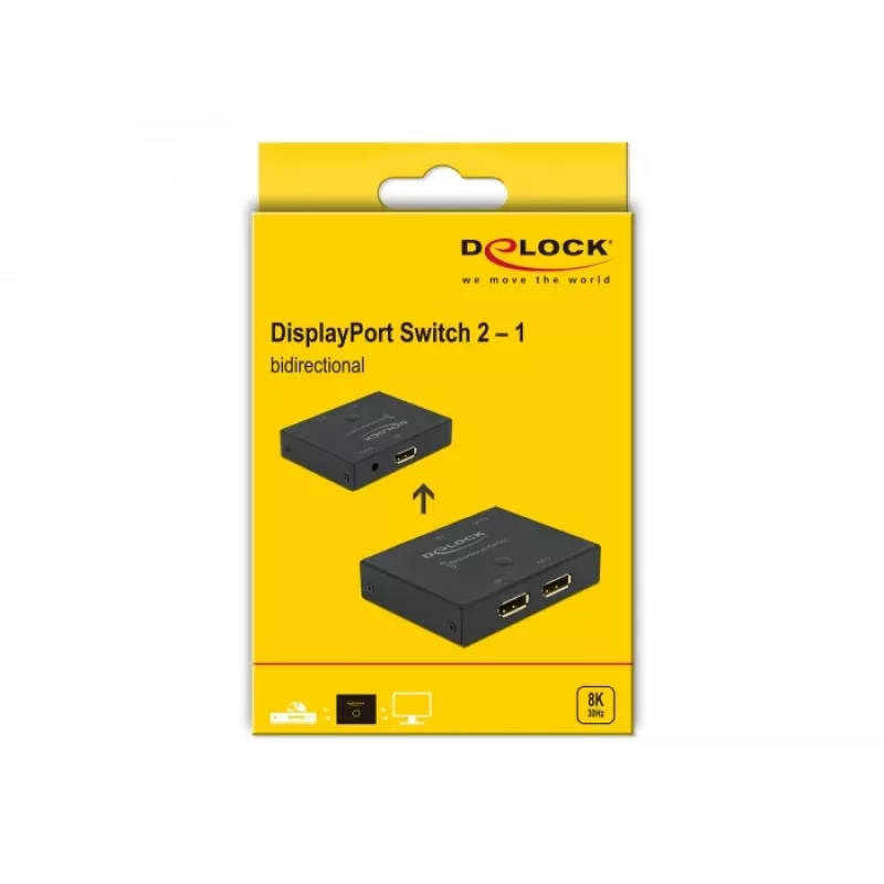 DELOCK DisplayPort 2 - 1 Switch - bidirecional 8K 30 Hz