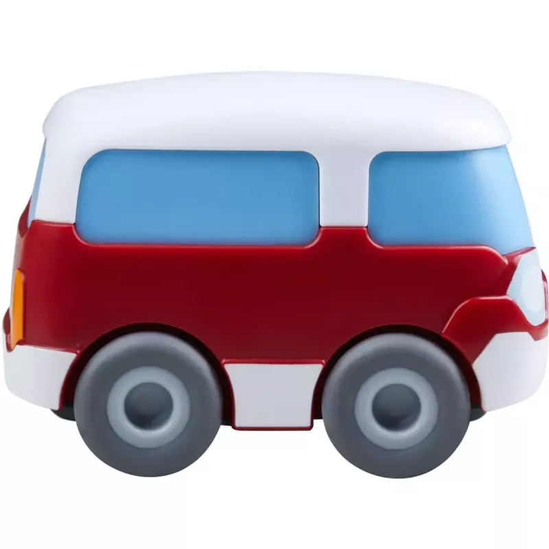 Autocarro HABA Kullerbu Momentum Motor Mini Bus azul cinzento vermelho branco