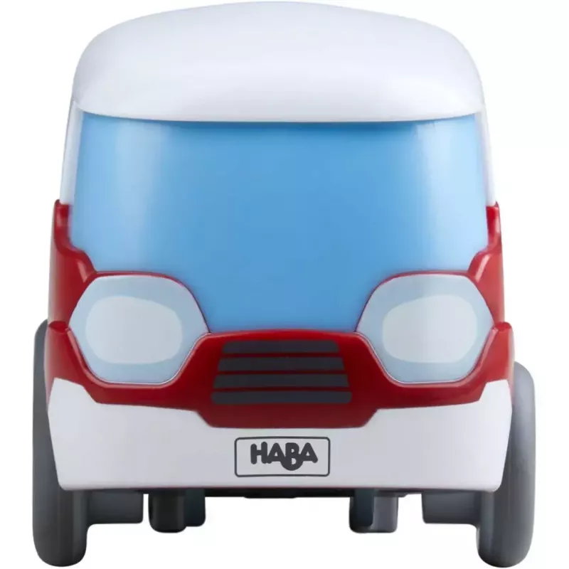 Autocarro HABA Kullerbu Momentum Motor Mini Bus azul cinzento vermelho branco