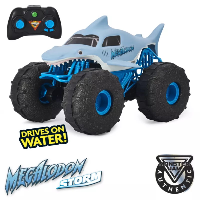 Monster Jam, oficial Megalodon STORM Monster Truck todo-o-terreno telecomandado, escala 1:15