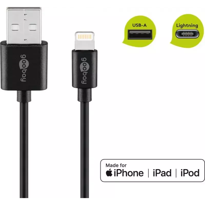 Cabo de carregamento e sincronização Goobay Lightning USB 1 m Lightning USB A CE MFi