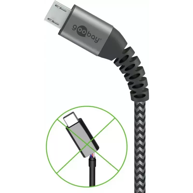 Cabo USB Wentronic 49282 USB 2.0 1 m Micro-USB B USB A preto cinzento