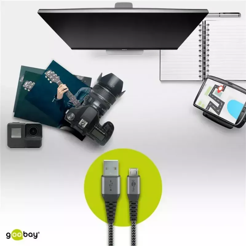 Cabo USB Wentronic 49282 USB 2.0 1 m Micro-USB B USB A preto cinzento