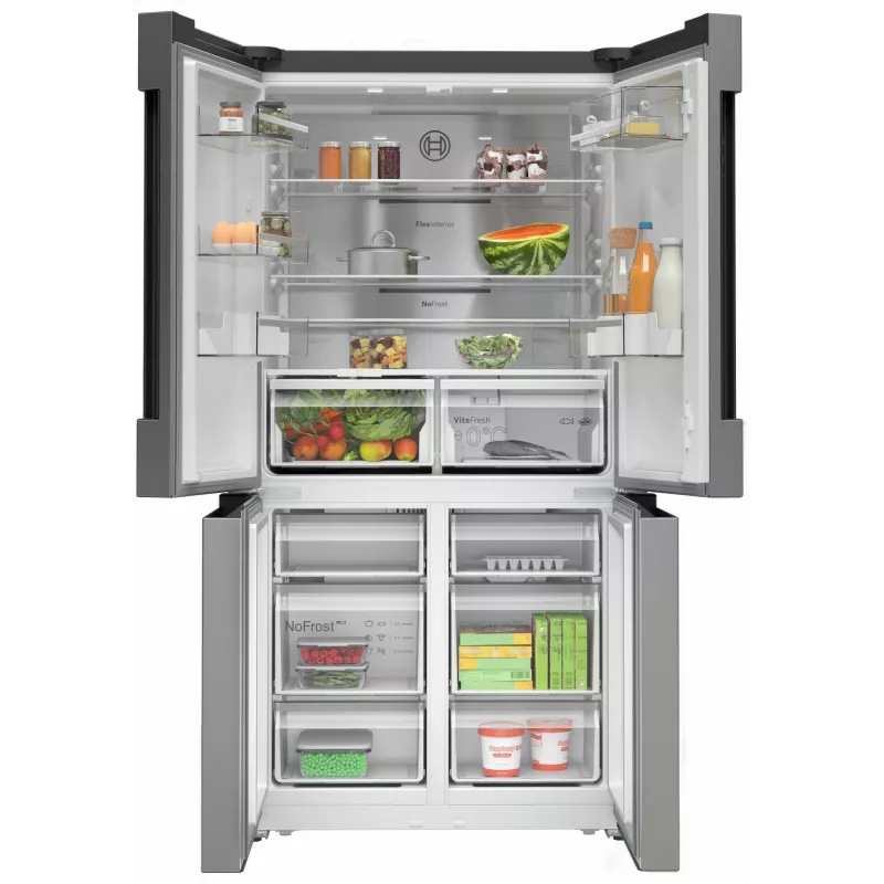 Bosch Serie 4 KFN96APEA frigorífico combinado Side-by-Side, French Door, de instalação livre, 605 l (405 l + 200 l), Home Connect, classe energética E, aço inoxidável