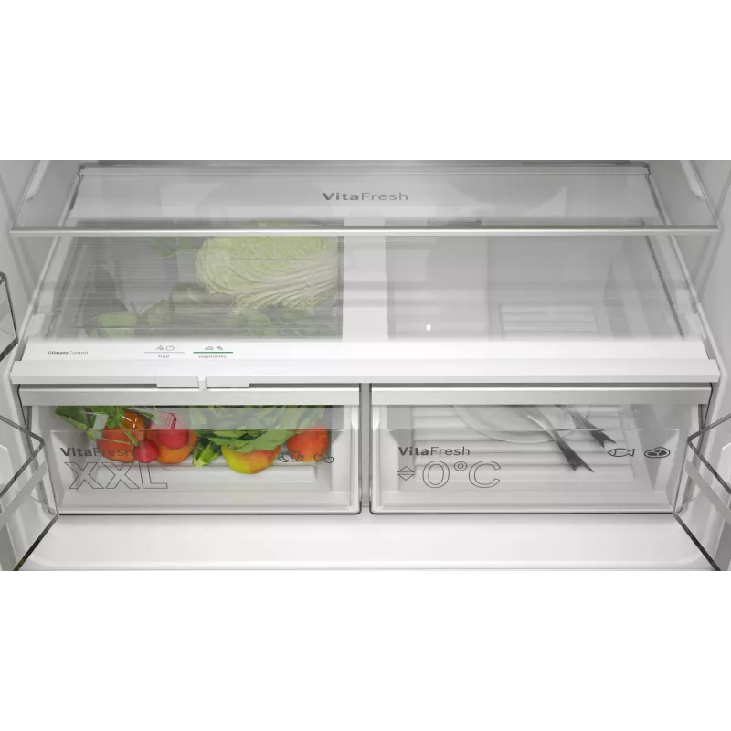 Bosch Serie 4 KFN96APEA frigorífico combinado Side-by-Side, French Door, de instalação livre, 605 l (405 l + 200 l), Home Connect, classe energética E, aço inoxidável