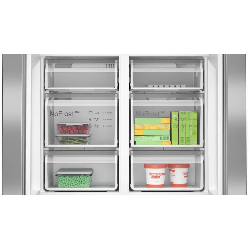 Bosch Serie 4 KFN96APEA frigorífico combinado Side-by-Side, French Door, de instalação livre, 605 l (405 l + 200 l), Home Connect, classe energética E, aço inoxidável