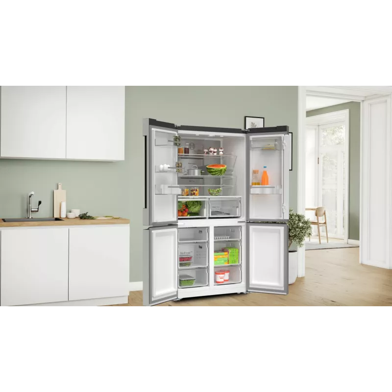 Bosch Serie 4 KFN96APEA frigorífico combinado Side-by-Side, French Door, de instalação livre, 605 l (405 l + 200 l), Home Connect, classe energética E, aço inoxidável