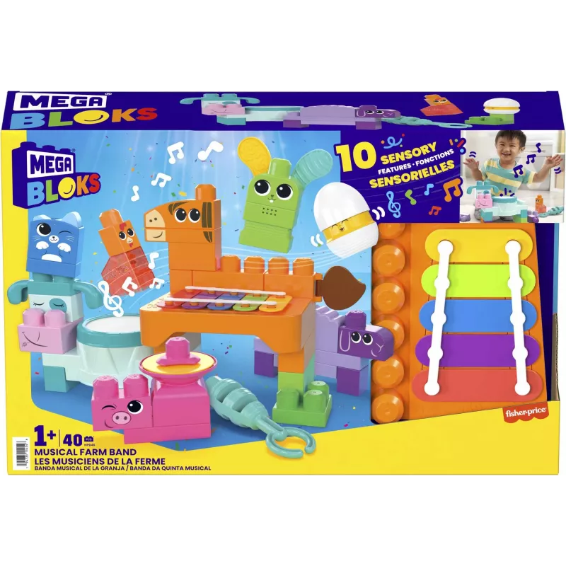 Brinquedo de construção sensorial MEGA BLOKS Fisher Price Quinta Musical (45 peças) para crianças pequenas