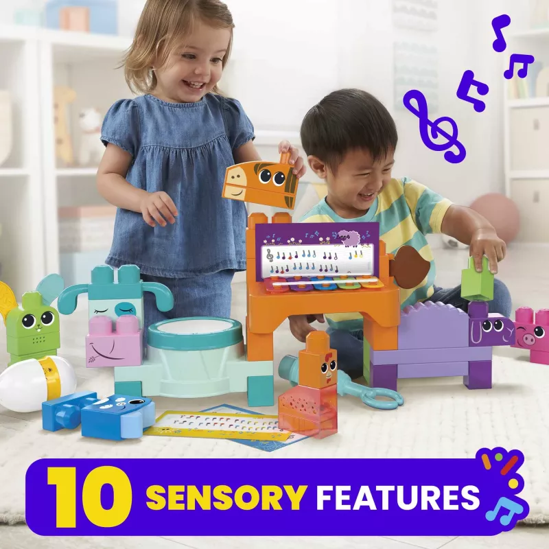 Brinquedo de construção sensorial MEGA BLOKS Fisher Price Quinta Musical (45 peças) para crianças pequenas