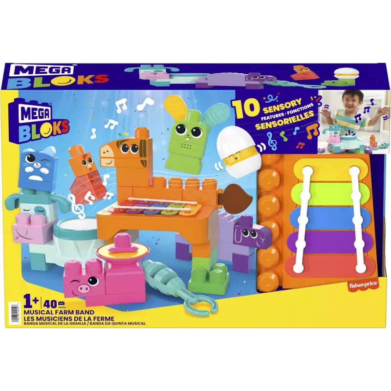 Brinquedo de construção sensorial MEGA BLOKS Fisher Price Quinta Musical (45 peças) para crianças pequenas