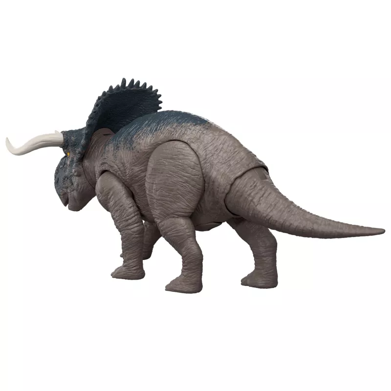 Brinquedo de dinossauro Jurassic World Rebirth Wild Roar Nasutoceratops, mordida de ataque controlada pela cauda e som