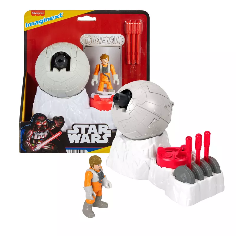 Fisher-Price Imaginext STAR WARS Canhão da base rebelde brinquedo com chave de personagem Luke Skywalker em metal fundido, 5 peças