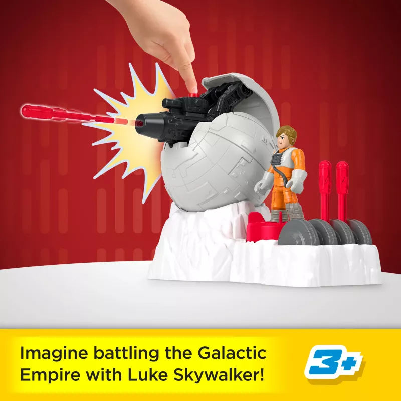 Fisher-Price Imaginext STAR WARS Canhão da base rebelde brinquedo com chave de personagem Luke Skywalker em metal fundido, 5 peças