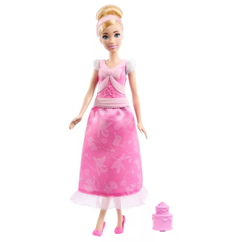 Disney Princess histórias 2 em 1 boneca de moda Cinderella com 2 partes de cima encaixáveis, 2 saias e 9 acessórios