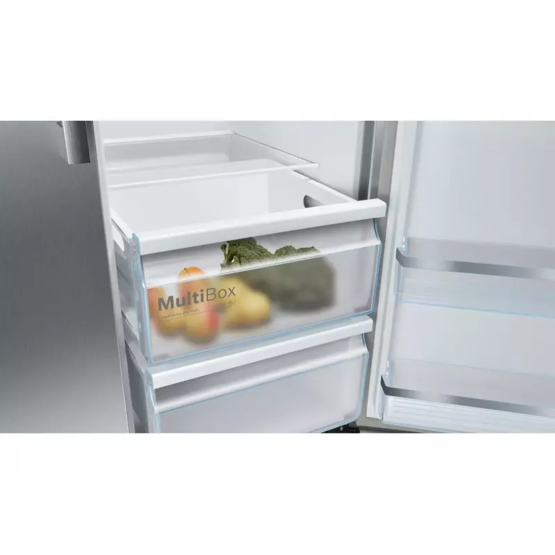 Bosch Serie 6 KAG93AIEP frigorífico Side-by-Side, de instalação livre, 560 l (369 l + 191 l), dispensador de gelo e água, E, aço inoxidável