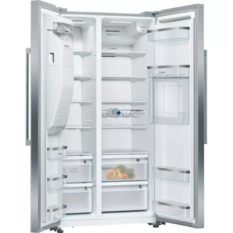 Bosch Serie 6 KAG93AIEP frigorífico Side-by-Side, de instalação livre, 560 l (369 l + 191 l), dispensador de gelo e água, E, aço inoxidável