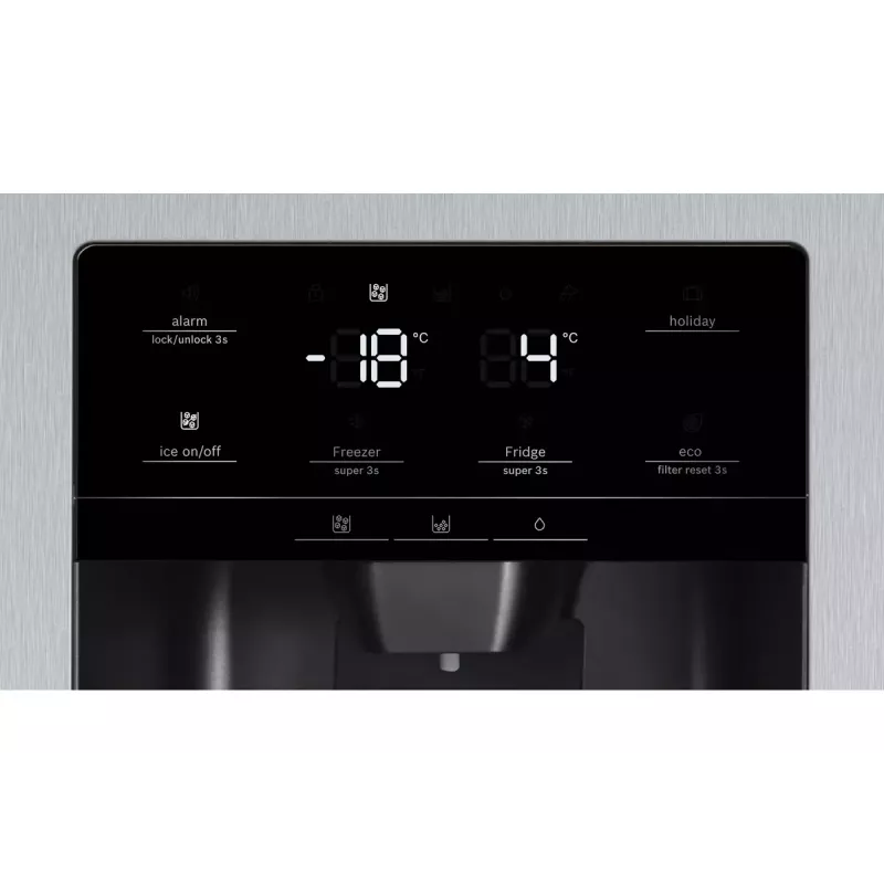 Bosch Serie 6 KAG93AIEP frigorífico Side-by-Side, de instalação livre, 560 l (369 l + 191 l), dispensador de gelo e água, E, aço inoxidável