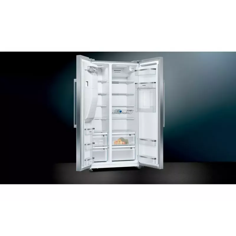 Frigorífico side-by-side Siemens iQ500 KA93GAIEP – independente, 560 l de volume total, compartimento de refrigeração 369 l, compartimento de congelação 191 l, classe energética E, aço inoxidável
