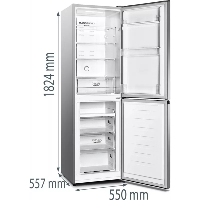 Gorenje NRK418DCS4 frigorífico combinado de instalação livre, 256 l (171 l + 85 l), classe D, 182,4 cm, prateado