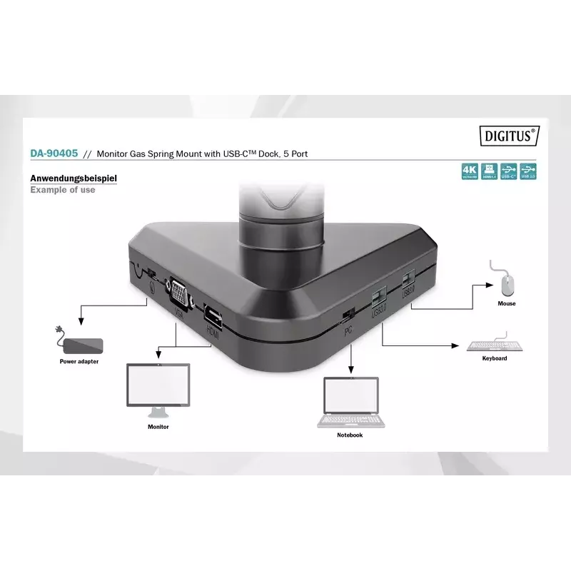 Suporte para monitor Digitus DA-90405 com docking station
