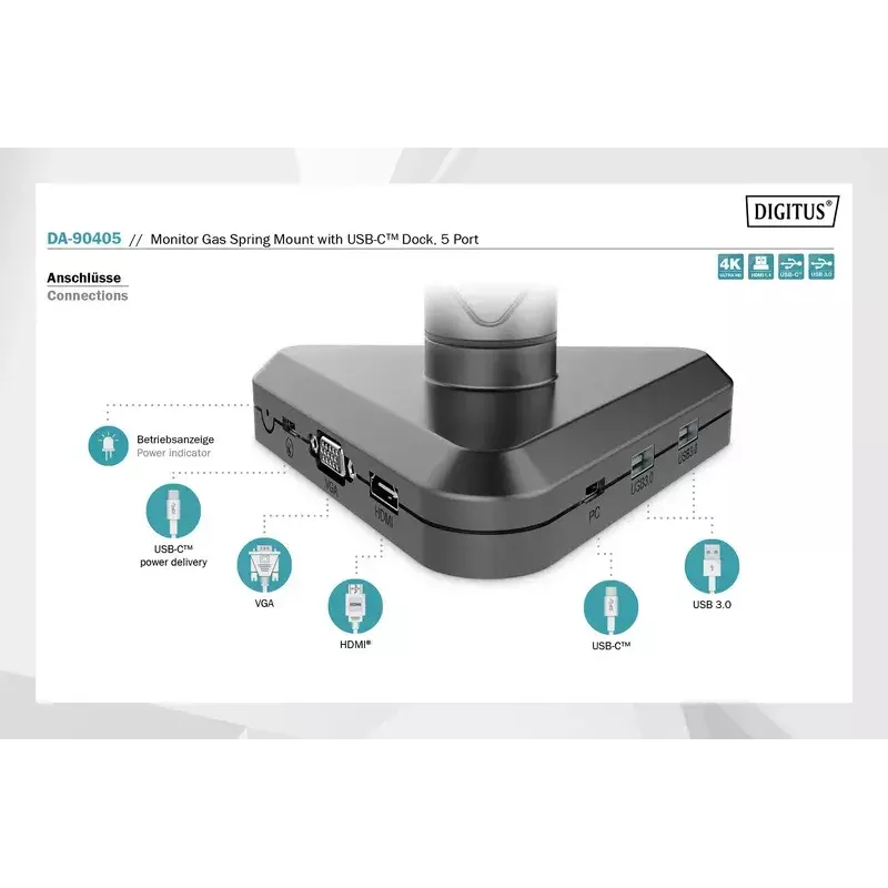 Suporte para monitor Digitus DA-90405 com docking station