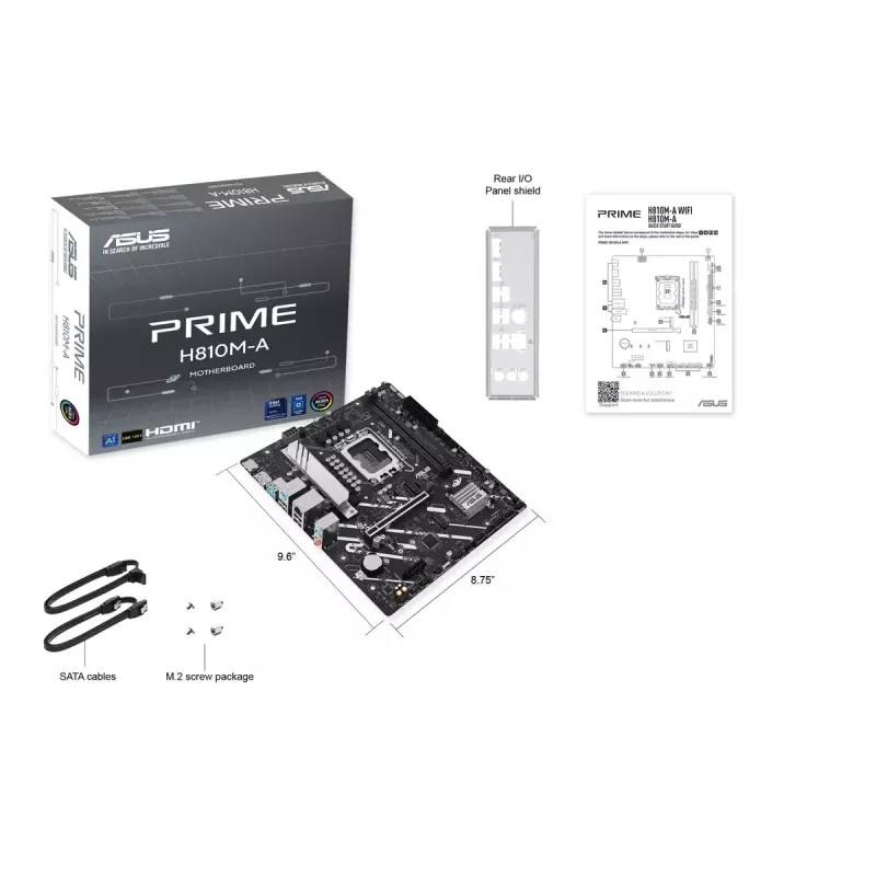 Motherboard ASUS PRIME H810M-A-CSM — Intel H810, LGA 1851, microATX, 2× DDR5 DIMM (até 128 GB), 2× M.2, 4× SATA III, PCIe 4.0