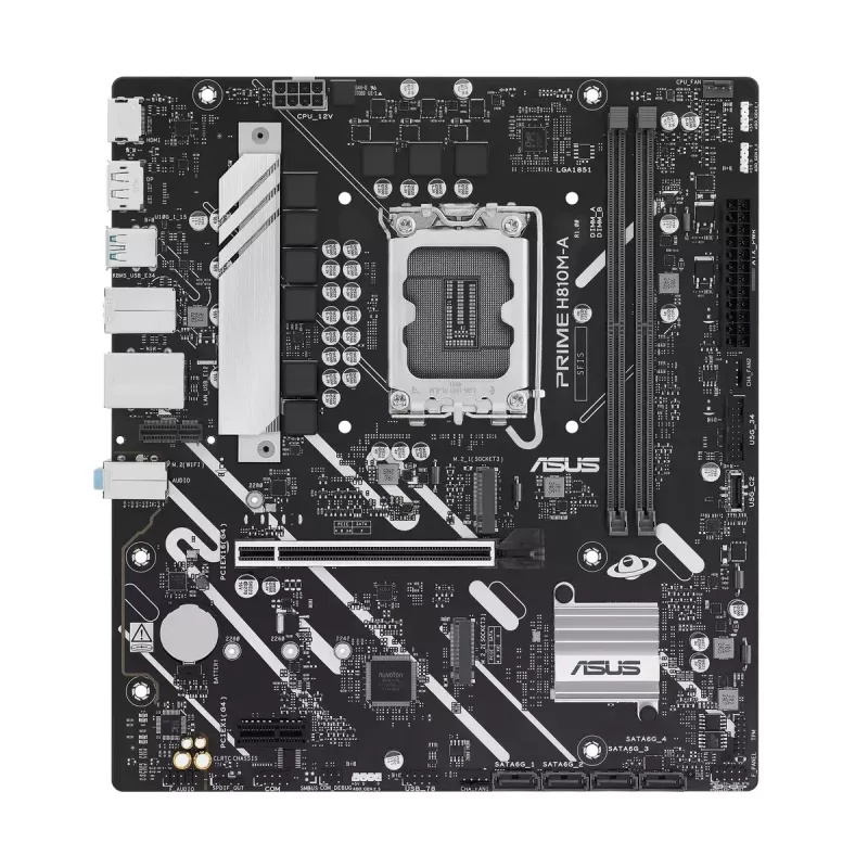 Motherboard ASUS PRIME H810M-A-CSM — Intel H810, LGA 1851, microATX, 2× DDR5 DIMM (até 128 GB), 2× M.2, 4× SATA III, PCIe 4.0