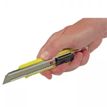 STANLEY FATMAX 0-10-421 X-ato, 18 mm, caixa em metal fundido, bloqueio deslizante, guia da lâmina em aço inoxidável, clipe de cinto, amarelo
