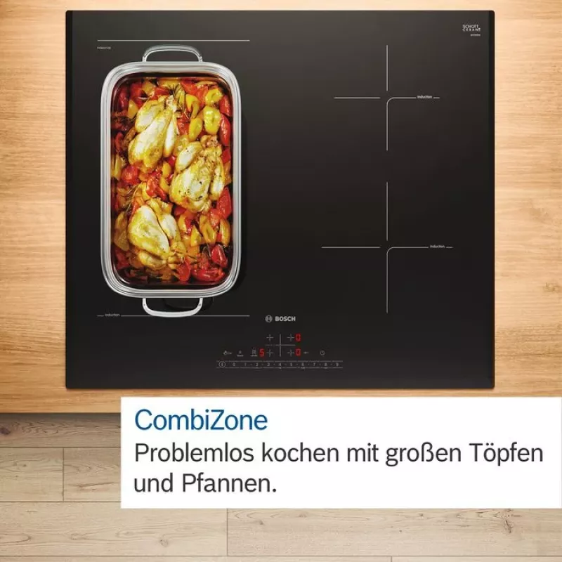 Conjunto de eletrodomésticos de cozinha Bosch HEB517BB4 + NVS645CB6E placa de indução com zonas elétrica