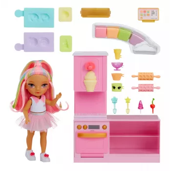 Rainbow High Little Dessert Shop com Kandy Playset, boneca de moda, feminino, 4 anos, 140 mm, multicolor