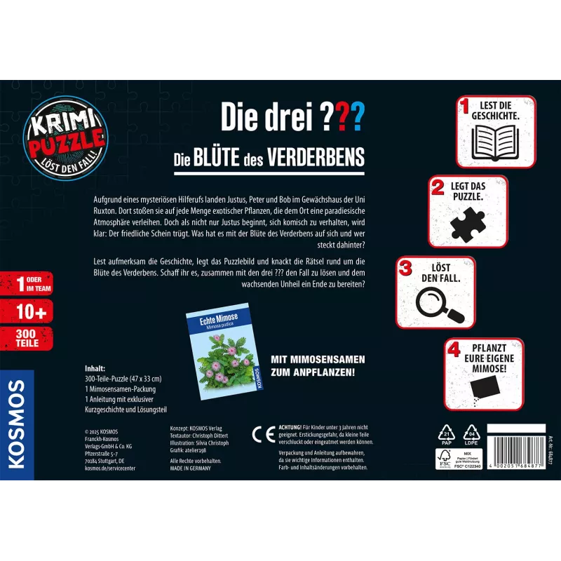 Kosmos 684877 puzzle policial Die drei ??? - Die Blüte des Verderbens, 300 peças, a partir dos 10 anos