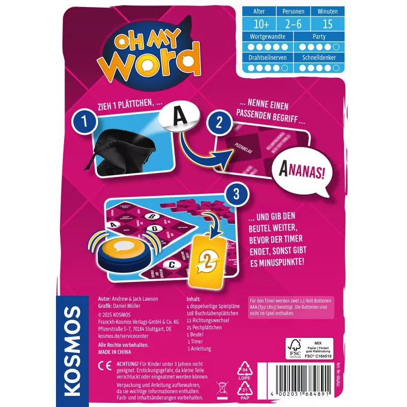 Kosmos Oh my word 684891 jogo de festa, 2-6 jogadores, 15 min, a partir dos 10 anos