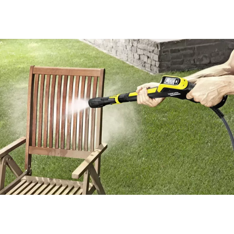 Kärcher K 5 Premium Smart Control Flex Home 1.324-735.0 máquina de lavar a alta pressão, elétrica, 2100 W, 145 bar, 500 l/h, mangueira de 10 m, Bluetooth, LCD, enrolador de mangueira, limpador de superfícies T 5, amarelo/preto