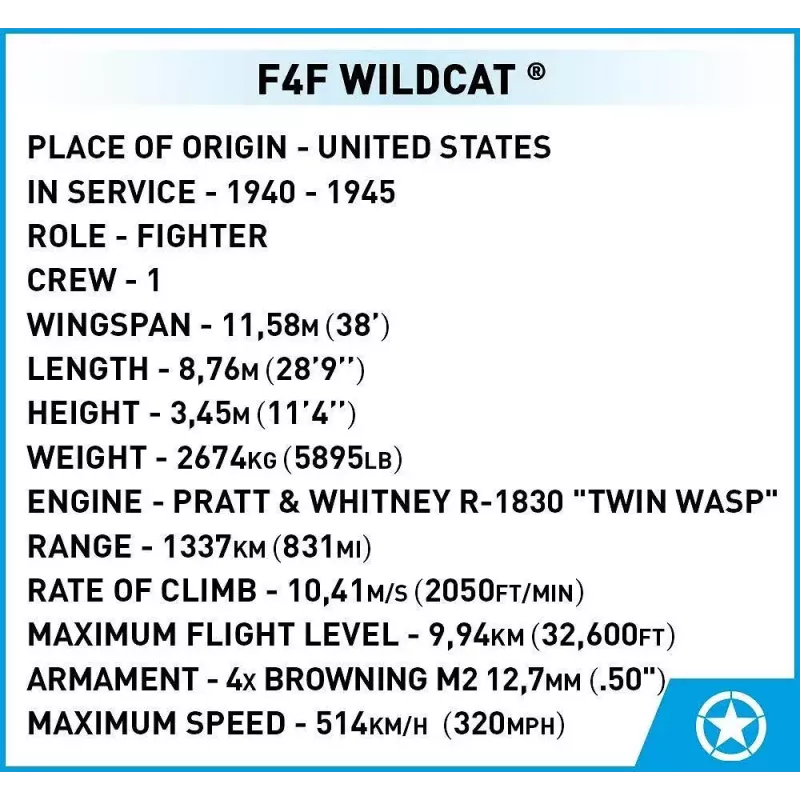 Blocos de construção COBI F4F Wildcat Northrop Grumman 375 peças