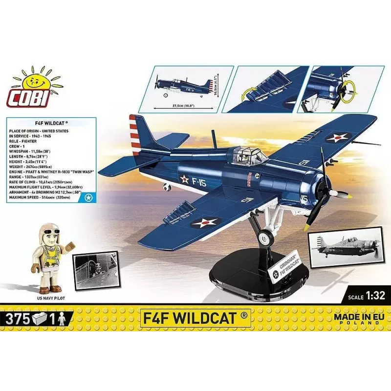Blocos de construção COBI F4F Wildcat Northrop Grumman 375 peças