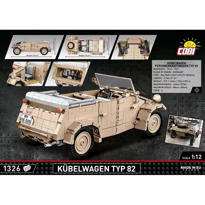 Cobi COBI-2803 Kübelwagen Typ 82 conjunto de construção, 1326 peças, série Historical Collection, plástico, 10+
