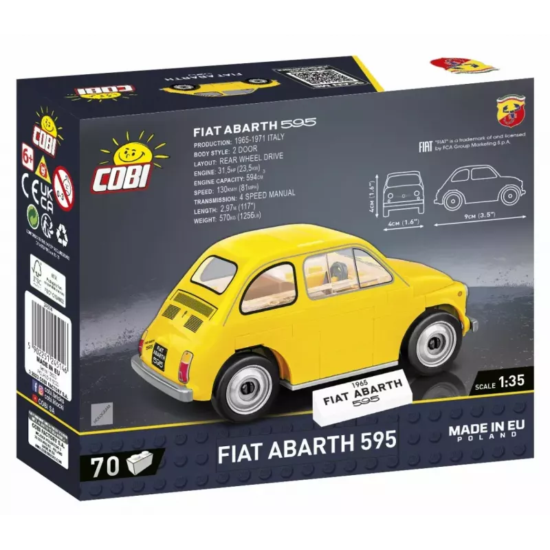 Brinquedo de construção Cobi Fiat Abarth 595 modelo 24514 — escala 1:35, veículo de construção colecionável
