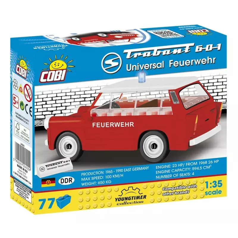 Baukasten Cobi Trabant 601 Universal Feuerwehr Set modelo 24555, conjunto de blocos de construção