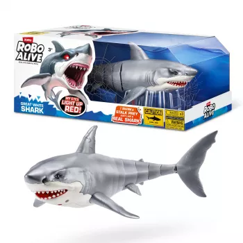 Zuru Robo Alive Tubarão Branco Grande 71126 — figura interativa a pilhas para brincar na água