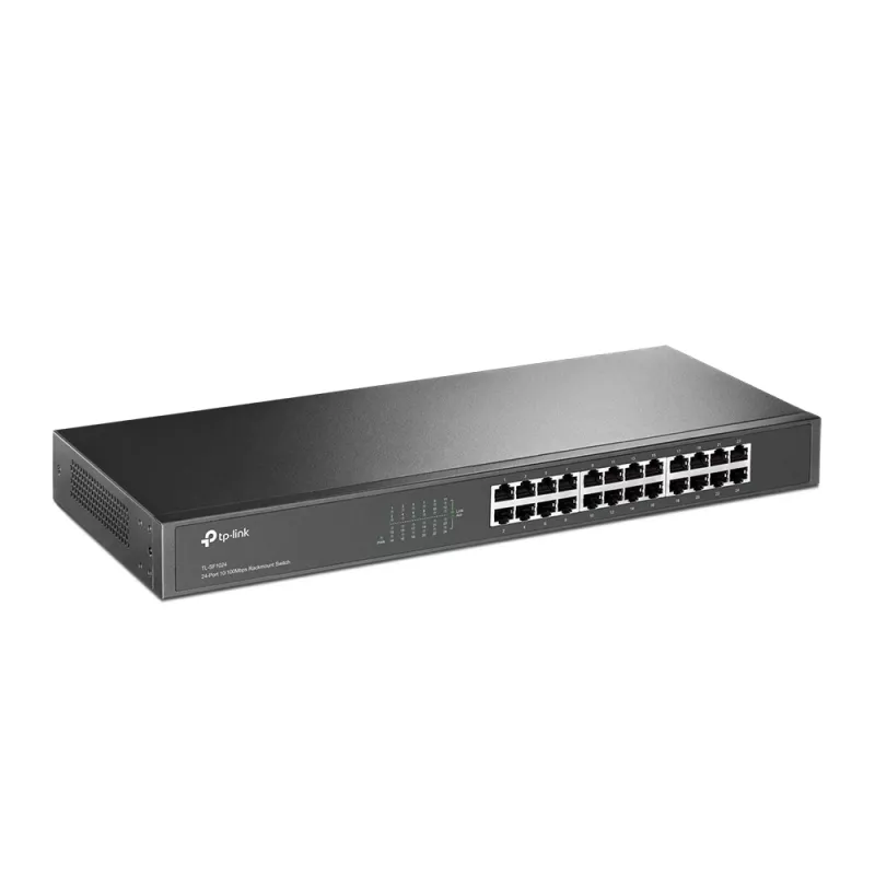 Switch de rede TP-Link 24 portas 10/100Mbps para rack, não gerido, Fast Ethernet (10/100), full duplex, montagem em rack, 1U